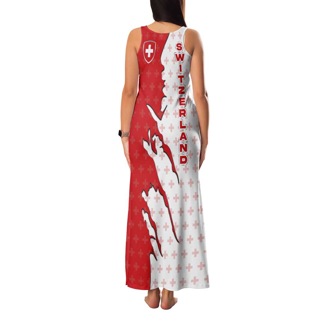 Switzerland Map Scratch Claw Swiss Flag Tank Maxi Dress with Vertical Text - Wonder Print Shop