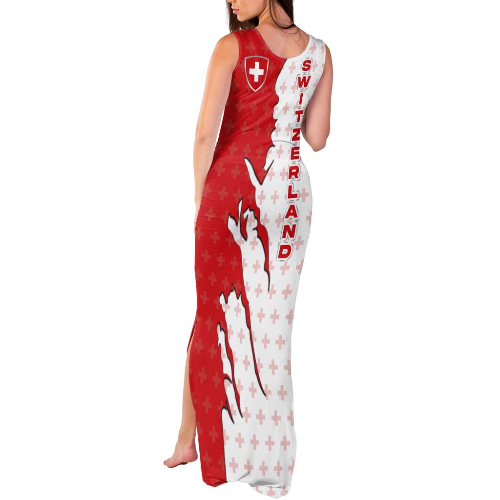 Switzerland Map Scratch Claw Swiss Flag Tank Maxi Dress with Vertical Text - Wonder Print Shop