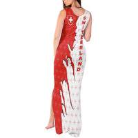 Switzerland Map Scratch Claw Swiss Flag Tank Maxi Dress with Vertical Text - Wonder Print Shop