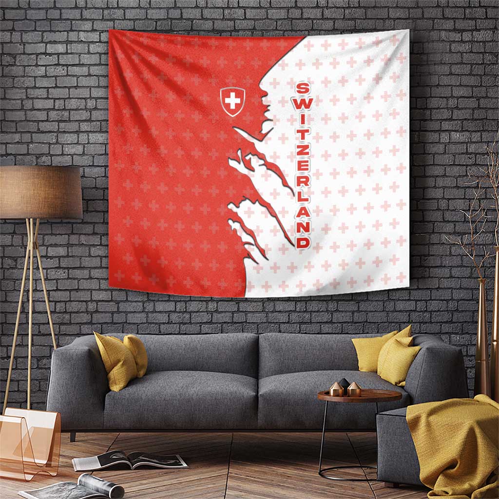 Switzerland Map Scratch Claw Swiss Flag Tapestry with Vertical Text - Wonder Print Shop