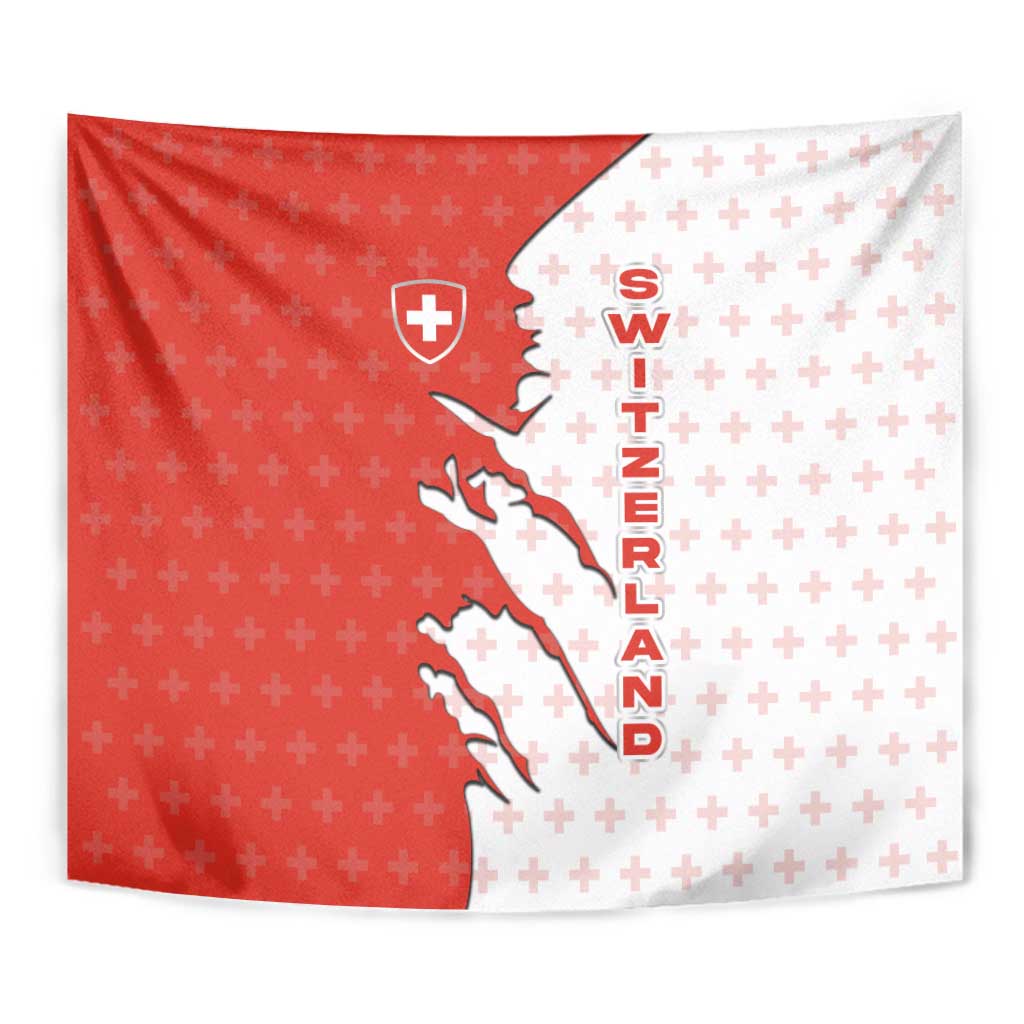 Switzerland Map Scratch Claw Swiss Flag Tapestry with Vertical Text - Wonder Print Shop