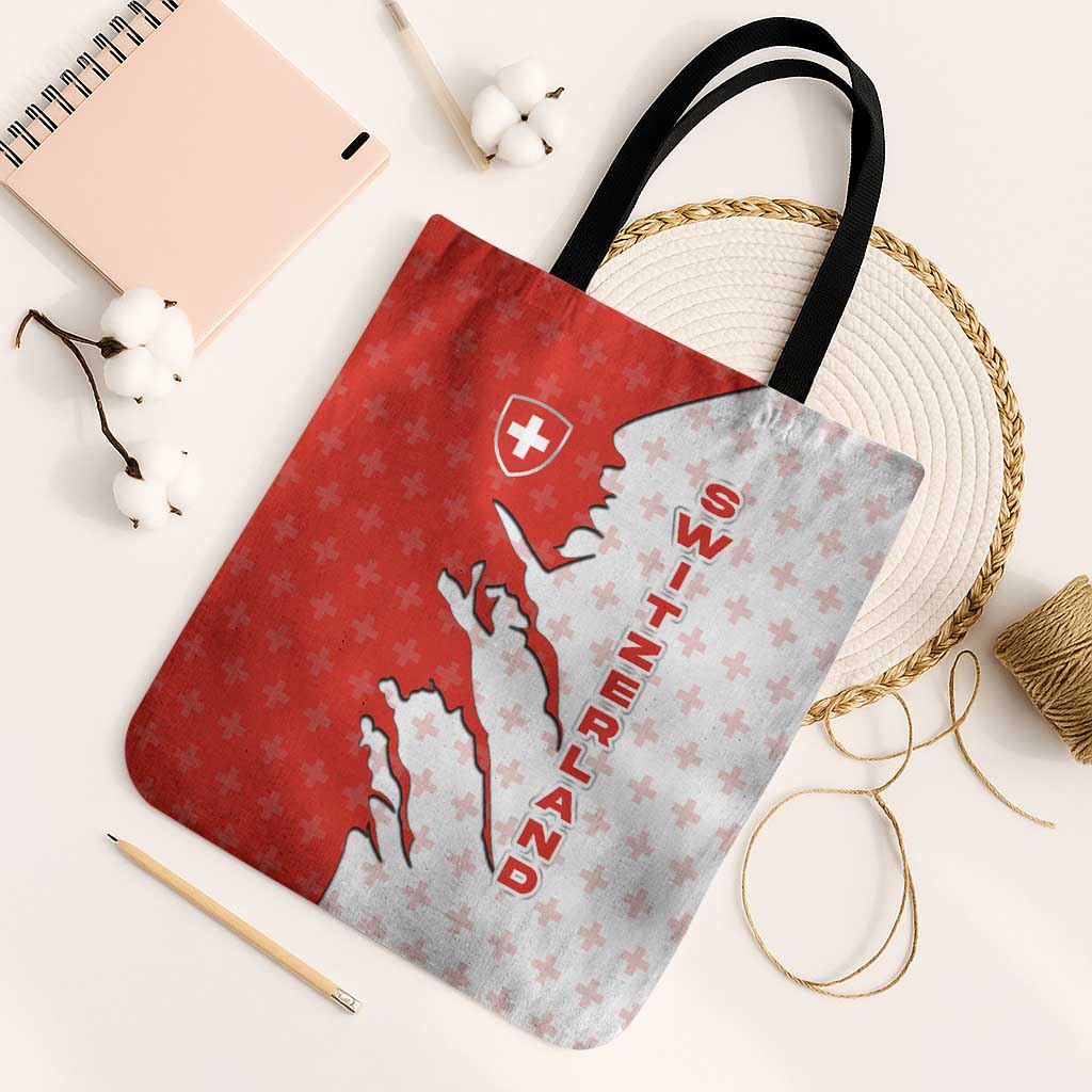 Switzerland Map Scratch Claw Swiss Flag Tote Bag with Vertical Text - Wonder Print Shop
