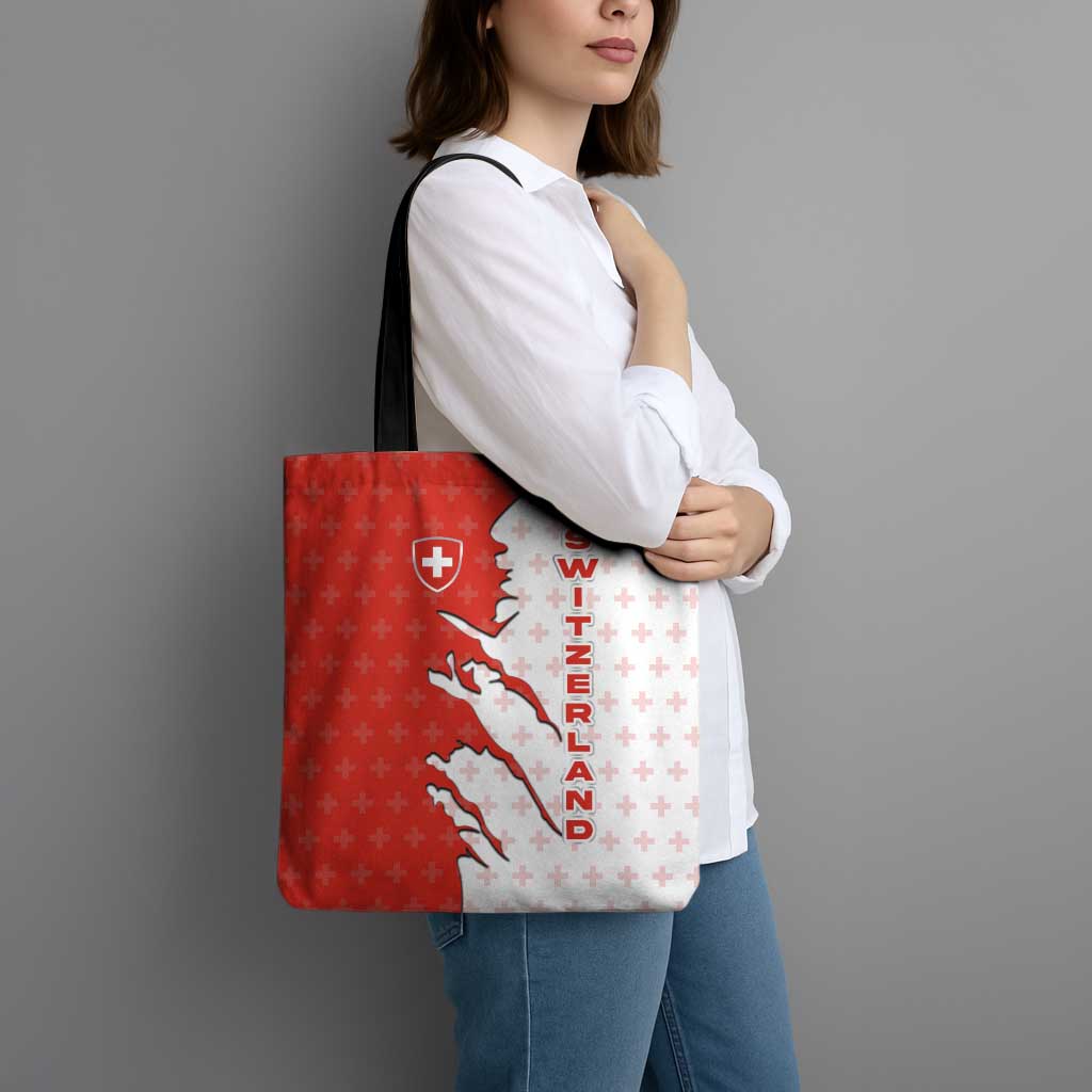 Switzerland Map Scratch Claw Swiss Flag Tote Bag with Vertical Text - Wonder Print Shop