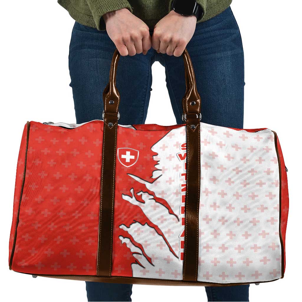 Switzerland Map Scratch Claw Swiss Flag Travel Bag with Vertical Text - Wonder Print Shop