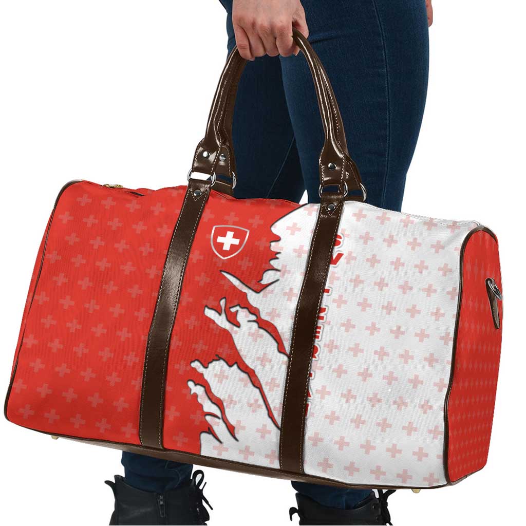 Switzerland Map Scratch Claw Swiss Flag Travel Bag with Vertical Text - Wonder Print Shop