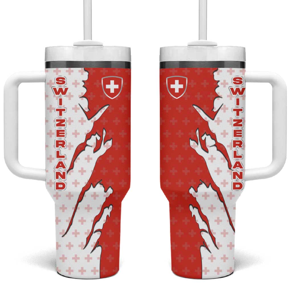 Switzerland Map Scratch Claw Swiss Flag Tumbler With Handle with Vertical Text - Wonder Print Shop