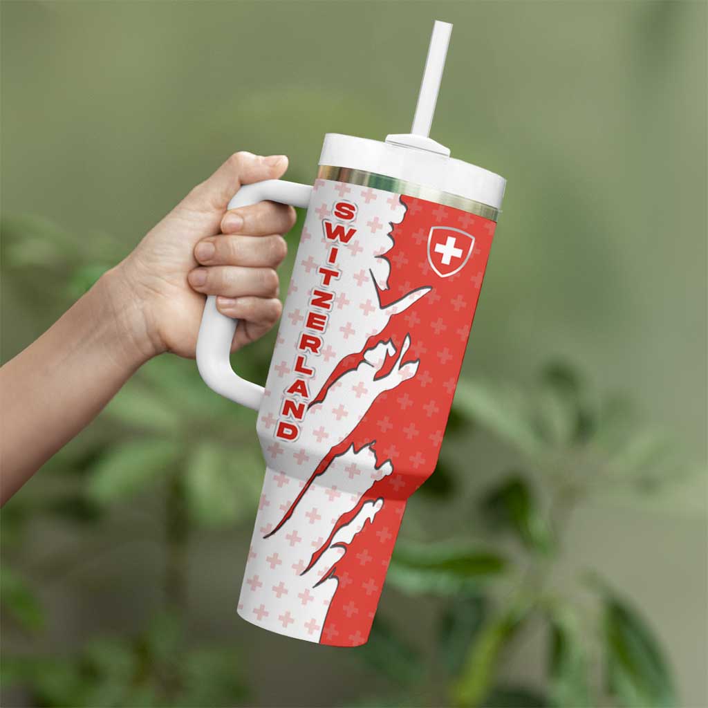 Switzerland Map Scratch Claw Swiss Flag Tumbler With Handle with Vertical Text - Wonder Print Shop