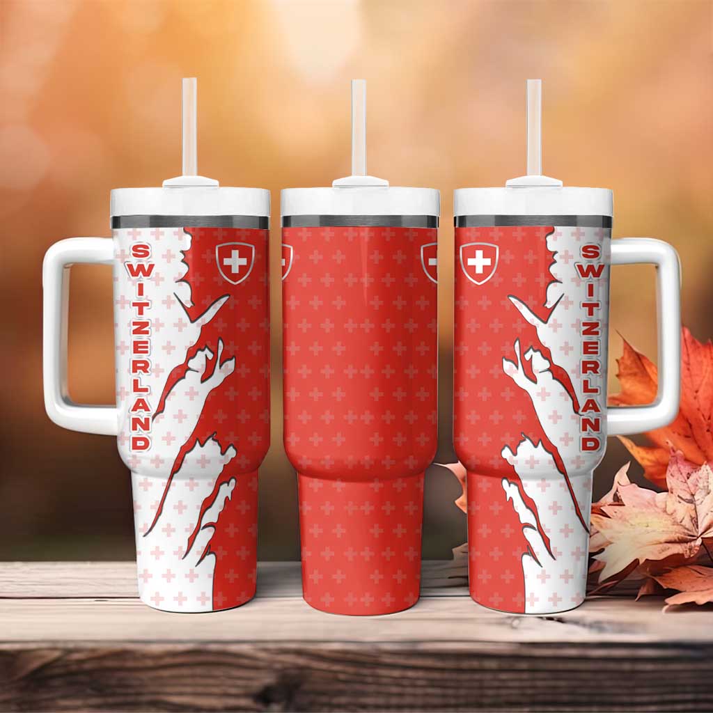 Switzerland Map Scratch Claw Swiss Flag Tumbler With Handle with Vertical Text - Wonder Print Shop