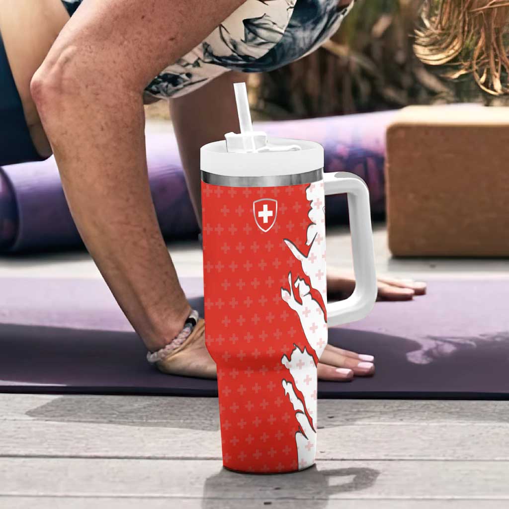 Switzerland Map Scratch Claw Swiss Flag Tumbler With Handle with Vertical Text - Wonder Print Shop