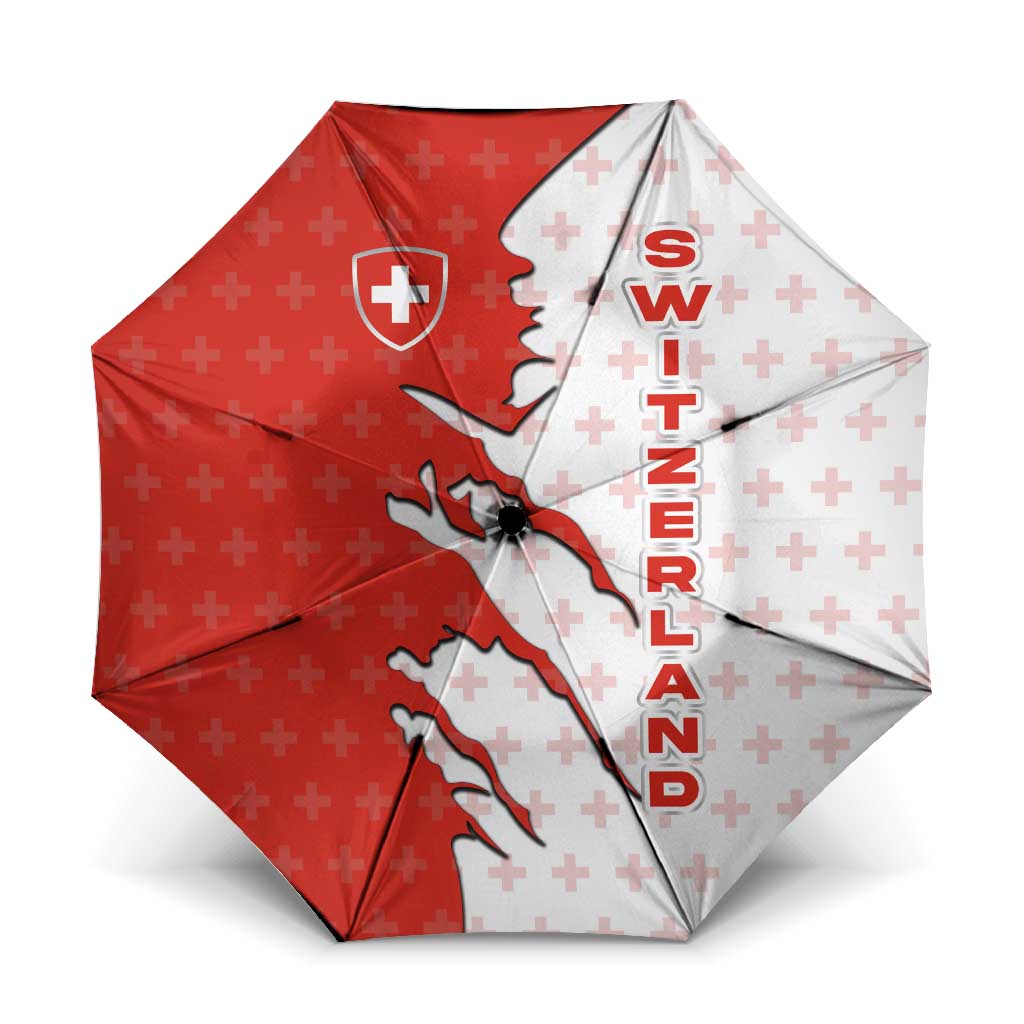 Switzerland Map Scratch Claw Swiss Flag Umbrella with Vertical Text - Wonder Print Shop
