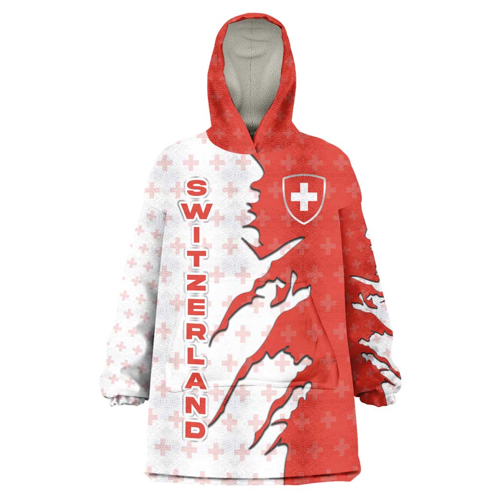 Switzerland Map Scratch Claw Swiss Flag Wearable Blanket Hoodie with Vertical Text - Wonder Print Shop
