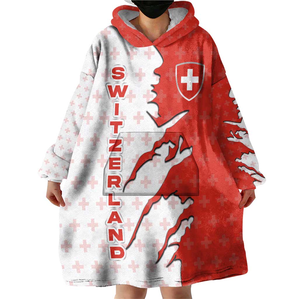 Switzerland Map Scratch Claw Swiss Flag Wearable Blanket Hoodie with Vertical Text - Wonder Print Shop