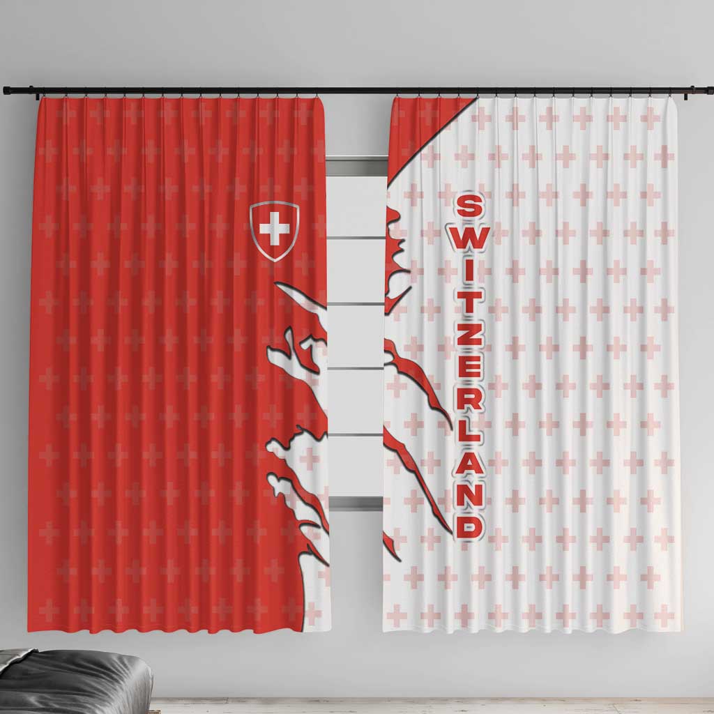 Switzerland Map Scratch Claw Swiss Flag Window Curtain with Vertical Text - Wonder Print Shop
