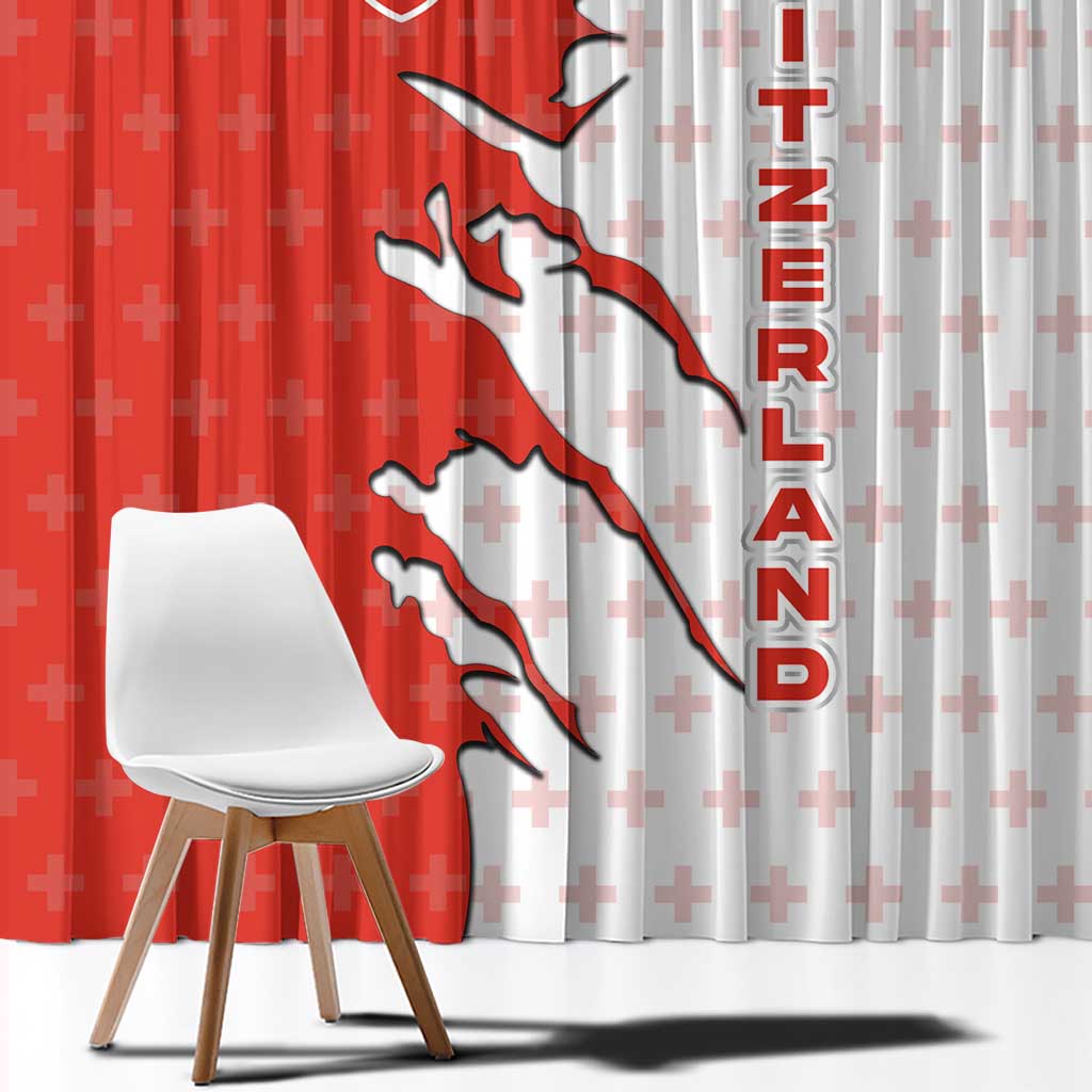 Switzerland Map Scratch Claw Swiss Flag Window Curtain with Vertical Text - Wonder Print Shop