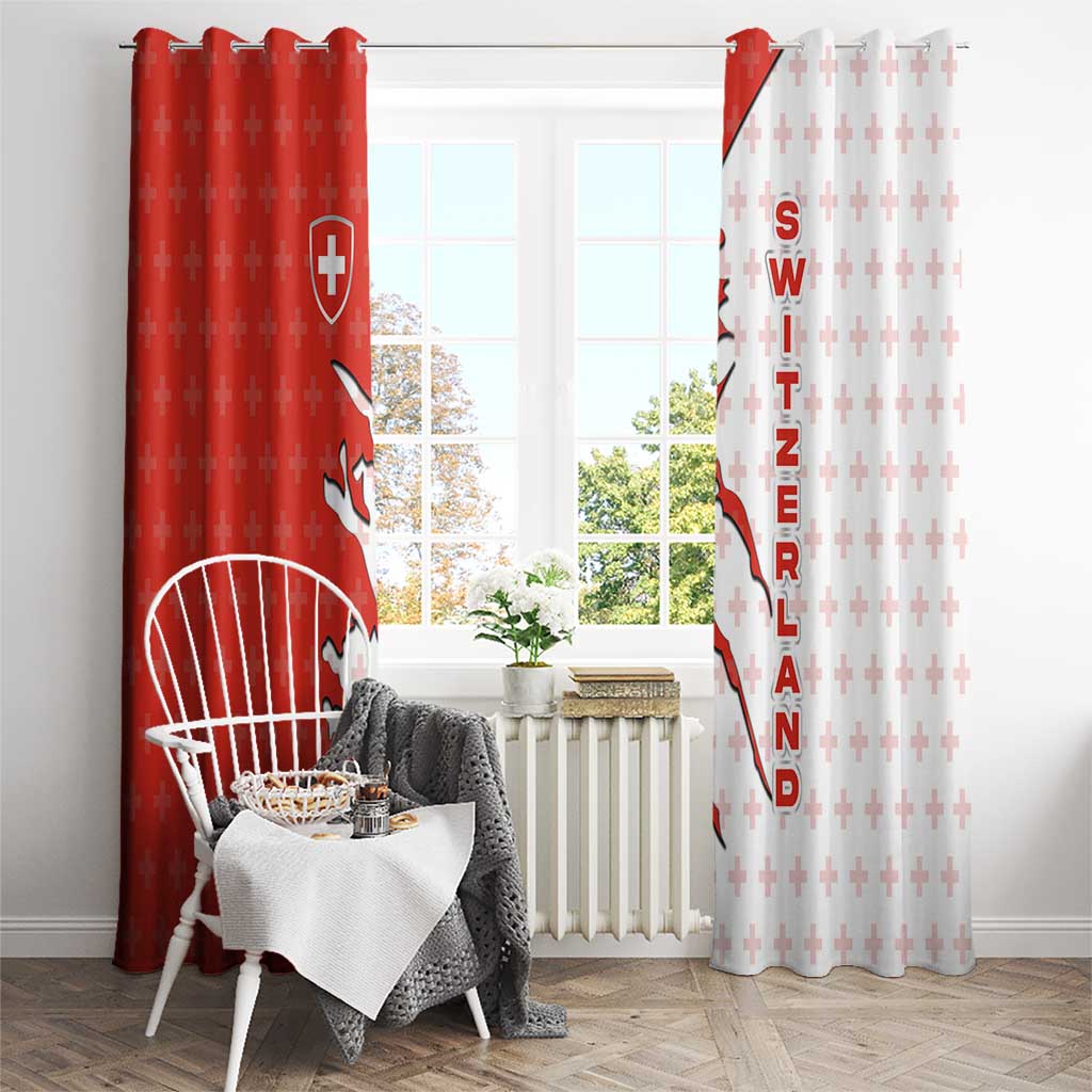 Switzerland Map Scratch Claw Swiss Flag Window Curtain with Vertical Text - Wonder Print Shop