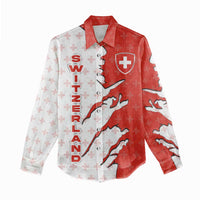 Switzerland Map Scratch Claw Swiss Flag Women Casual Shirt with Vertical Text - Wonder Print Shop