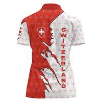 Switzerland Map Scratch Claw Swiss Flag Women Polo Shirt with Vertical Text - Wonder Print Shop