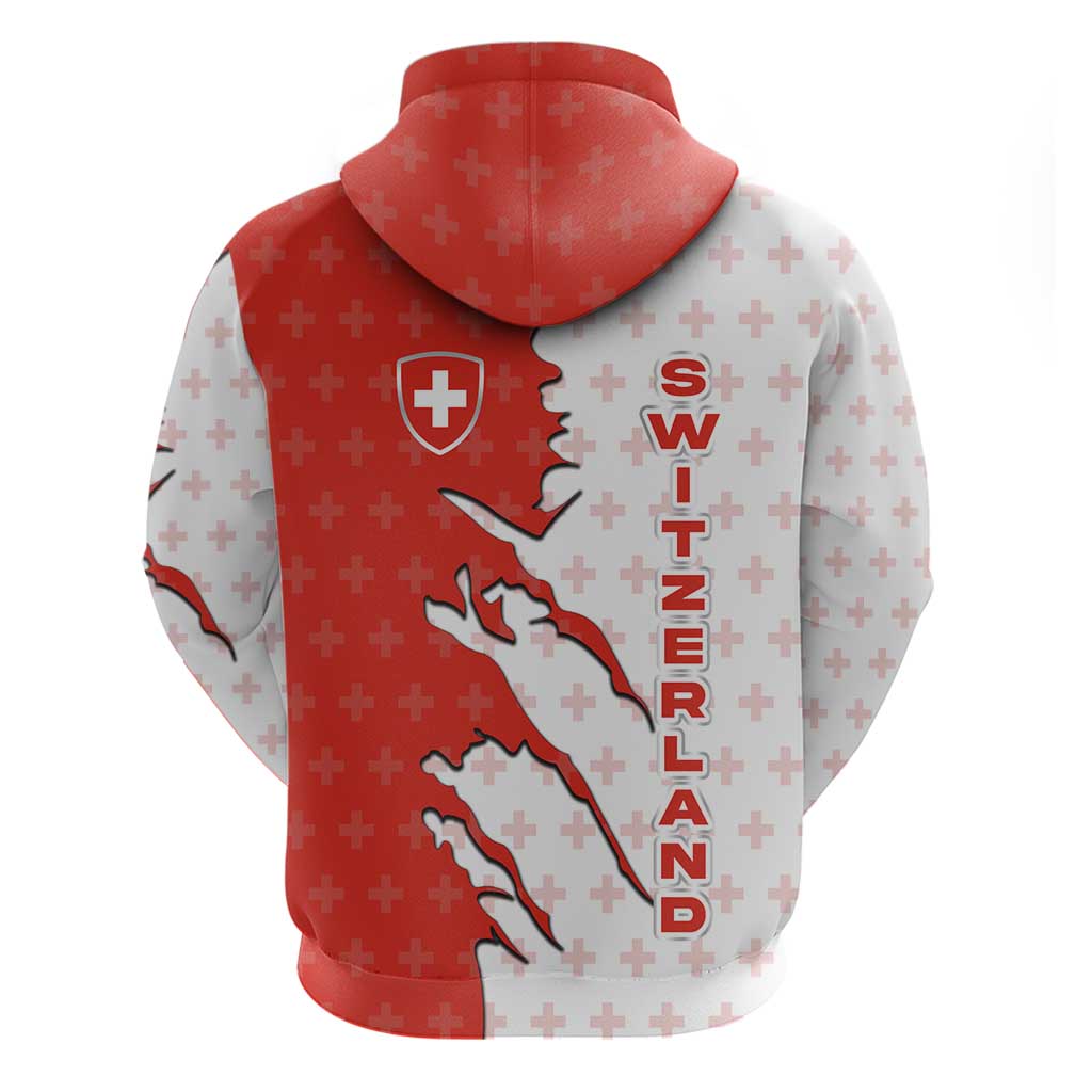 Switzerland Map Scratch Claw Swiss Flag Zip Hoodie with Vertical Text - Wonder Print Shop