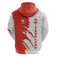 Switzerland Map Scratch Claw Swiss Flag Zip Hoodie with Vertical Text - Wonder Print Shop