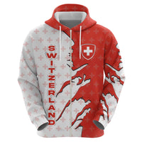 Switzerland Map Scratch Claw Swiss Flag Zip Hoodie with Vertical Text - Wonder Print Shop