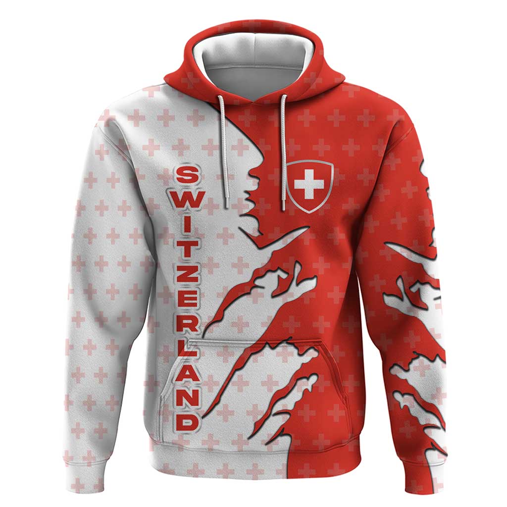 Switzerland Map Scratch Claw Swiss Flag Zip Hoodie with Vertical Text - Wonder Print Shop