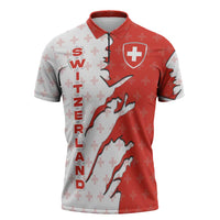 Switzerland Map Scratch Claw Swiss Flag Zipper Polo Shirt with Vertical Text - Wonder Print Shop