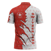 Switzerland Map Scratch Claw Swiss Flag Zipper Polo Shirt with Vertical Text - Wonder Print Shop