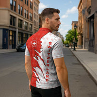 Switzerland Map Scratch Claw Swiss Flag Zipper Polo Shirt with Vertical Text - Wonder Print Shop