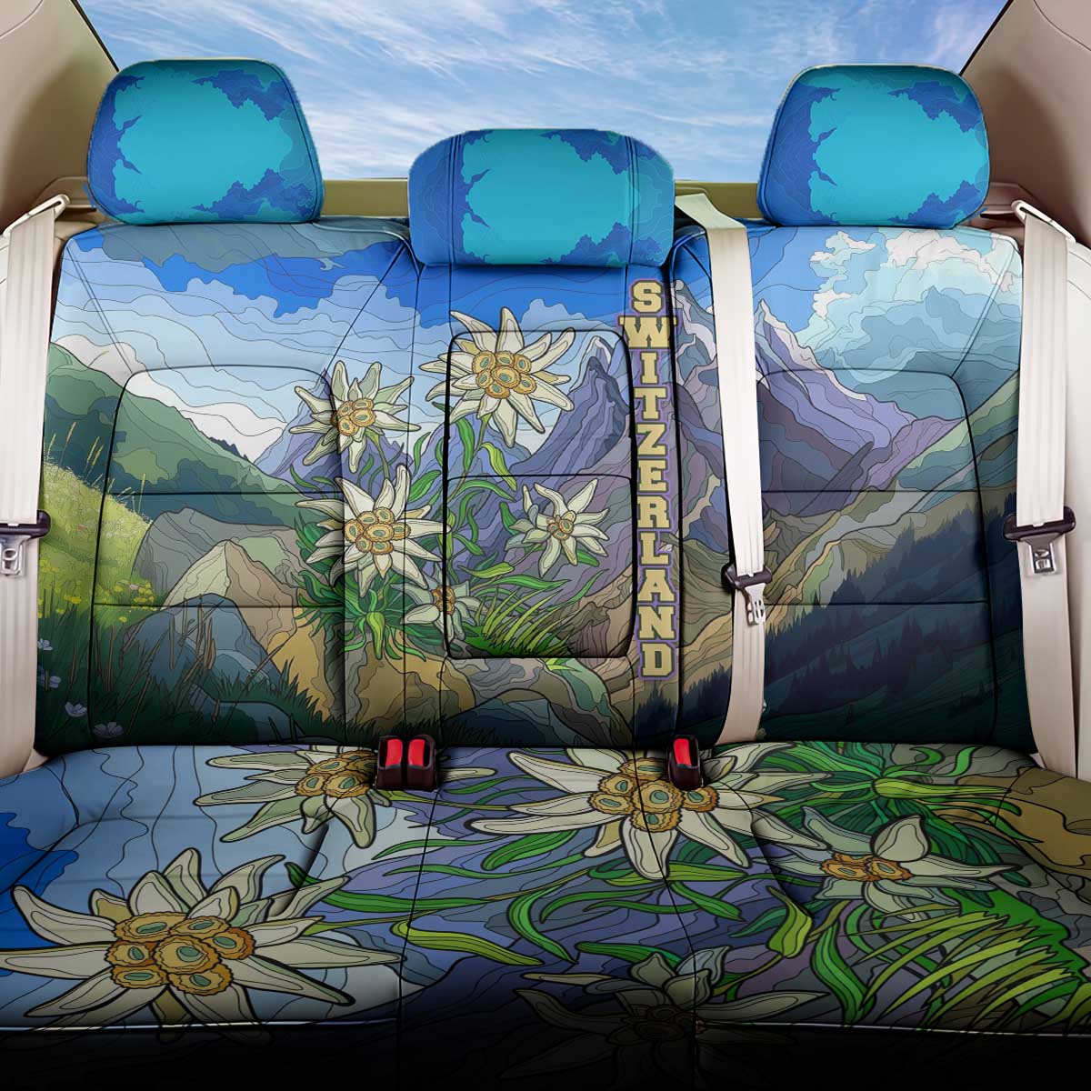 Edelweiss Flower Switzerland Mountain Back Car Seat Cover - Wonder Print Shop