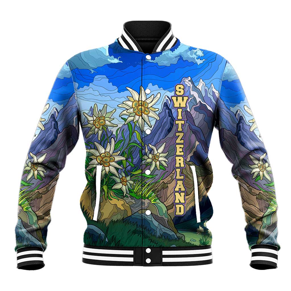 Edelweiss Flower Switzerland Mountain Baseball Jacket - Wonder Print Shop