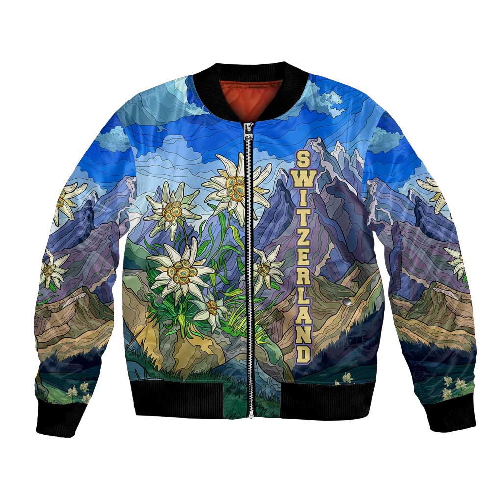Edelweiss Flower Switzerland Mountain Bomber Jacket - Wonder Print Shop