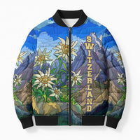 Edelweiss Flower Switzerland Mountain Bomber Puffer Jacket - Wonder Print Shop