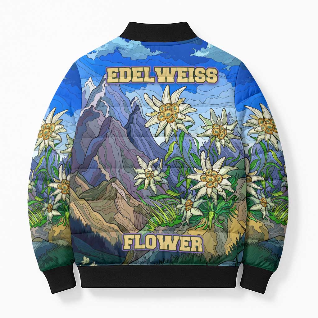 Edelweiss Flower Switzerland Mountain Bomber Puffer Jacket - Wonder Print Shop