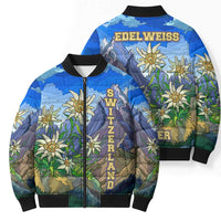 Edelweiss Flower Switzerland Mountain Bomber Puffer Jacket - Wonder Print Shop