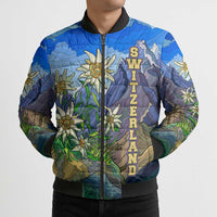 Edelweiss Flower Switzerland Mountain Bomber Puffer Jacket - Wonder Print Shop