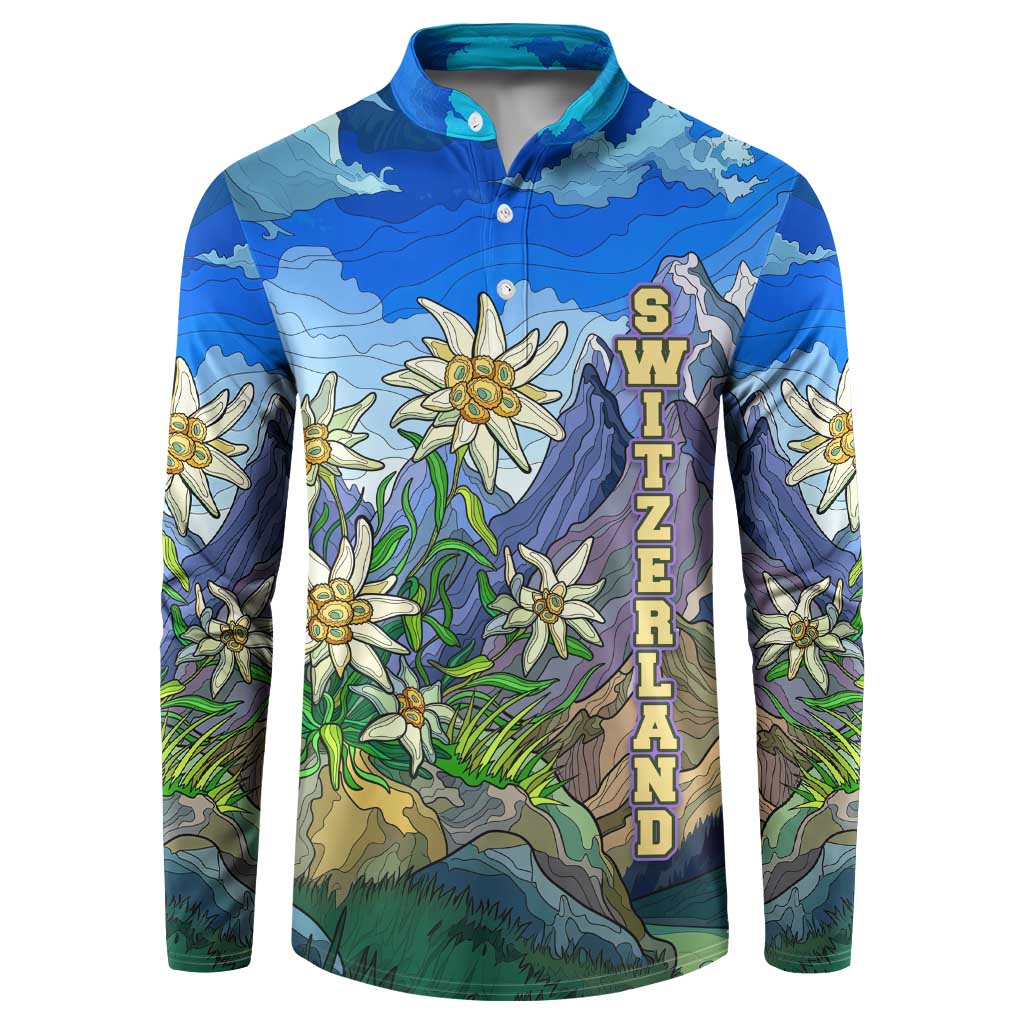 Edelweiss Flower Switzerland Mountain Button Sweatshirt - Wonder Print Shop