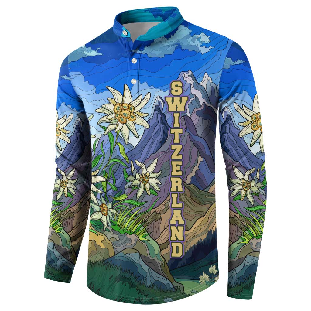 Edelweiss Flower Switzerland Mountain Button Sweatshirt - Wonder Print Shop