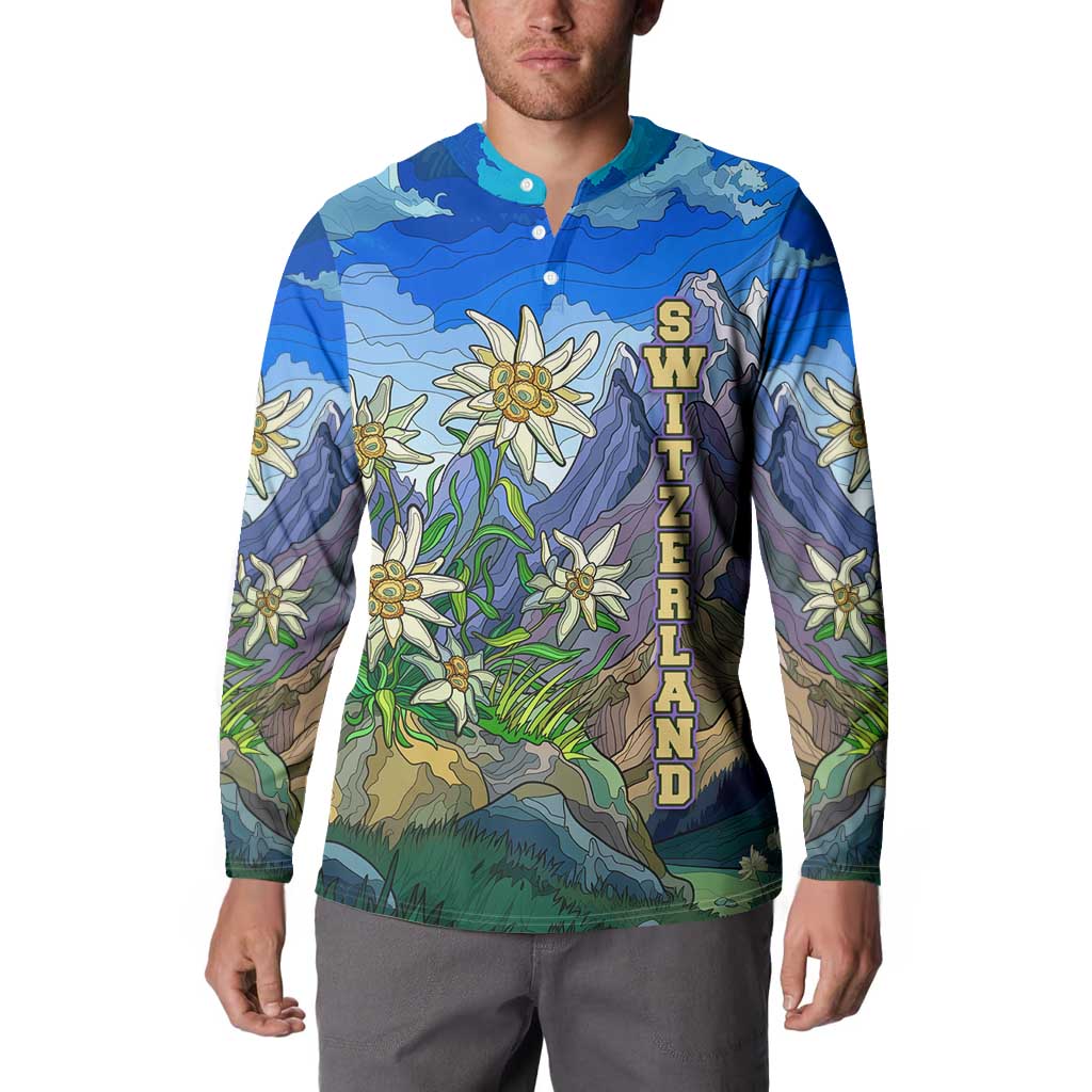 Edelweiss Flower Switzerland Mountain Button Sweatshirt - Wonder Print Shop
