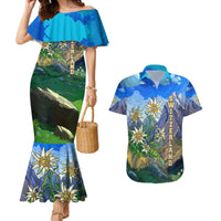 Edelweiss Flower Switzerland Mountain Couples Matching Mermaid Dress and Hawaiian Shirt - Wonder Print Shop