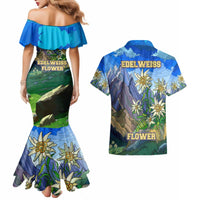Edelweiss Flower Switzerland Mountain Couples Matching Mermaid Dress and Hawaiian Shirt - Wonder Print Shop