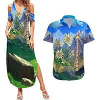 Edelweiss Flower Switzerland Mountain Couples Matching Summer Maxi Dress and Hawaiian Shirt - Wonder Print Shop