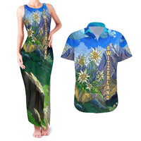 Edelweiss Flower Switzerland Mountain Couples Matching Tank Maxi Dress and Hawaiian Shirt - Wonder Print Shop