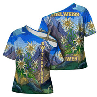 Edelweiss Flower Switzerland Mountain Cross Shoulder Shirt - Wonder Print Shop