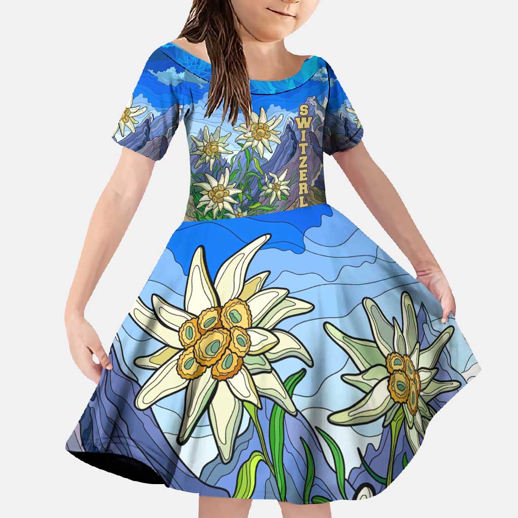 Edelweiss Flower Switzerland Mountain Family Matching Long Sleeve Bodycon Dress and Hawaiian Shirt - Wonder Print Shop