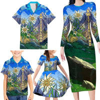 Edelweiss Flower Switzerland Mountain Family Matching Long Sleeve Bodycon Dress and Hawaiian Shirt - Wonder Print Shop