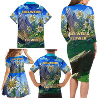 Edelweiss Flower Switzerland Mountain Family Matching Long Sleeve Bodycon Dress and Hawaiian Shirt - Wonder Print Shop