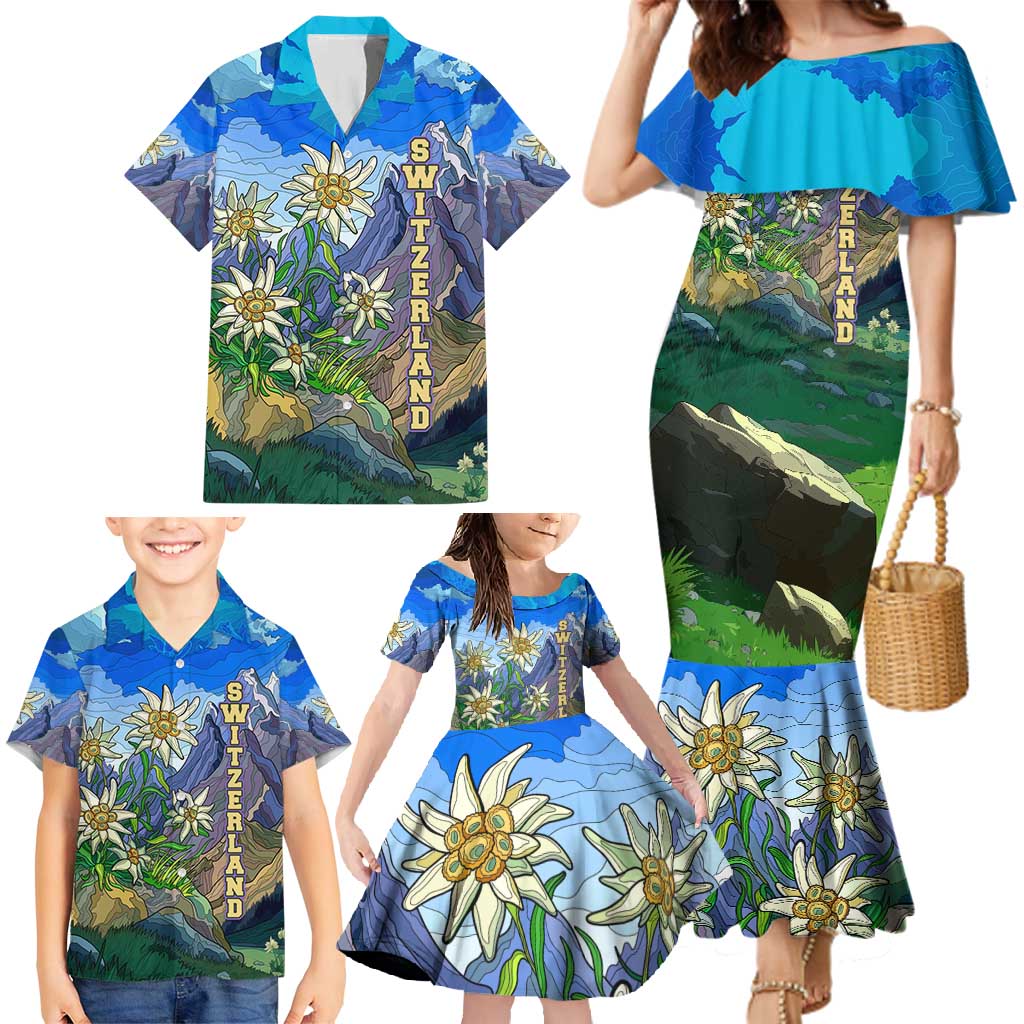Edelweiss Flower Switzerland Mountain Family Matching Mermaid Dress and Hawaiian Shirt - Wonder Print Shop
