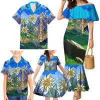 Edelweiss Flower Switzerland Mountain Family Matching Mermaid Dress and Hawaiian Shirt - Wonder Print Shop