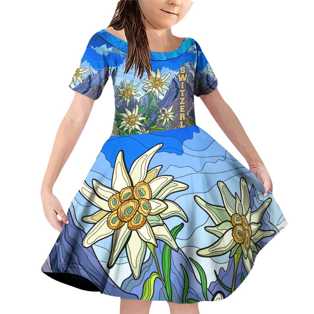 Edelweiss Flower Switzerland Mountain Family Matching Off Shoulder Short Dress and Hawaiian Shirt - Wonder Print Shop