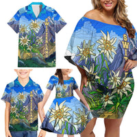 Edelweiss Flower Switzerland Mountain Family Matching Off Shoulder Short Dress and Hawaiian Shirt - Wonder Print Shop